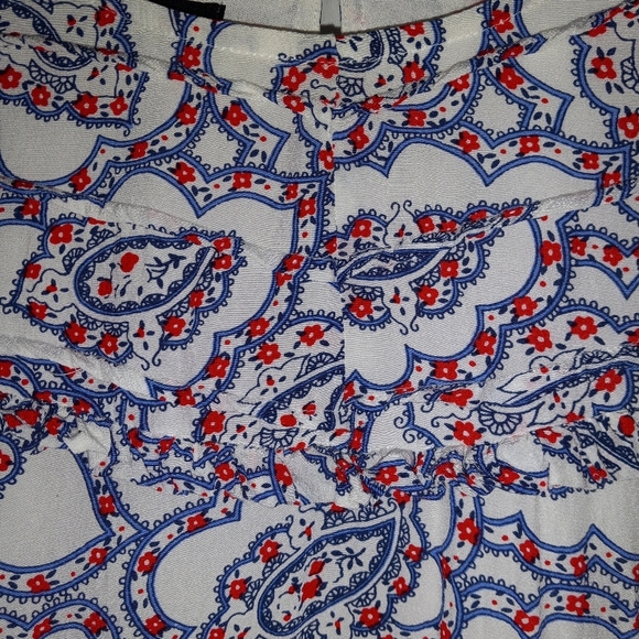 Talbots XL Peasant Top Paisley Ruffle Neck Red White Blue - Picture 5 of 11